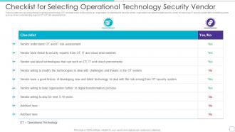 Checklist For Selecting Operational Technology Security Vendor