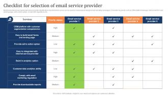 Checklist For Selection Of Email Service Provider Marketing Strategy To Increase Customer Retention