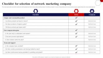 Checklist For Selection Of Network Implementing Multi Level Marketing Potential Customers MKT SS