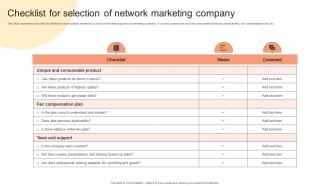 Checklist For Selection Of Network Marketing Building Network Marketing Plan For Salesforce MKT SS V