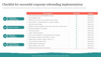 Checklist For Successful Corporate Rebranding Implementation Ppt Inspiration Templates