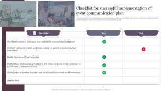 Checklist For Successful Implementation Of Event Communication Plan