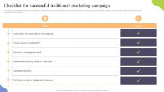 Checklist For Successful Traditional Marketing Campaign Increasing Sales Through Traditional Media
