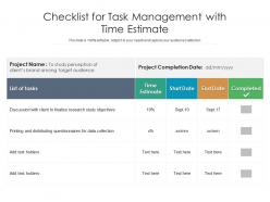 Checklist for task management with time estimate