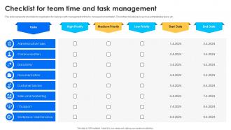 Checklist For Team Time And Task Management