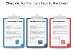Checklist for the tasks prior to the event