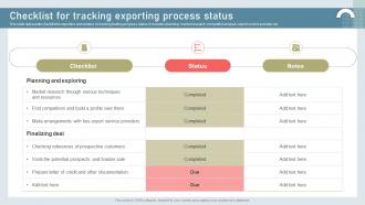 Checklist For Tracking Exporting Process Status Building International Marketing MKT SS V