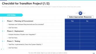 Checklist For Transition Project IT Change Execution Plan
