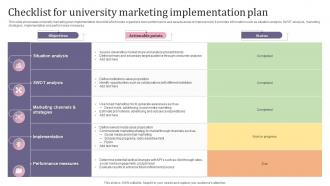 Checklist For University Marketing Implementation Plan