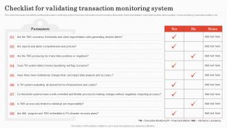 Checklist For Validating Transaction Implementing Bank Transaction Monitoring