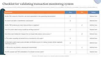 Checklist For Validating Transaction Monitoring System Building AML And Transaction