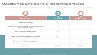 Checklist For Violence Prevention Policy Implementation At Workplace