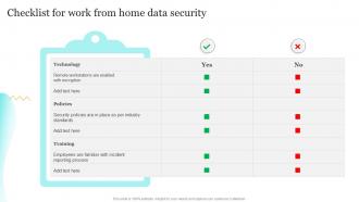 Checklist For Work From Home Data Security Upgrading Cybersecurity With Incident Response Playbook