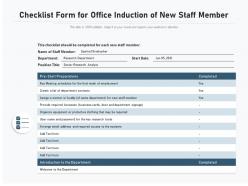 Checklist form for office induction of new staff member