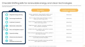Checklist Shifting Skills For Renewable Energy And Clean Technologies Enabling Growth Centric DT SS