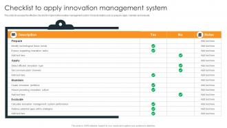 Checklist To Apply Innovation Management System