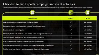 Checklist To Audit Sports Campaign And Event Activities Comprehensive Guide To Sports