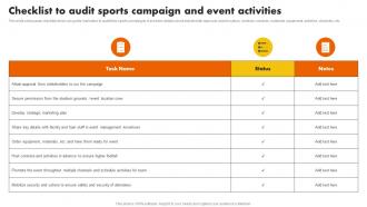 Checklist To Audit Sports Campaign And Event Activities Sports Marketing Programs MKT SS V