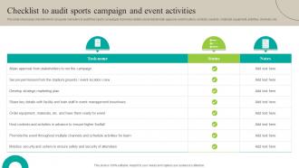 Checklist To Audit Sports Campaign Increasing Brand Outreach Marketing Campaigns MKT SS V