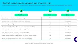 Checklist To Audit Sports Campaign Offline And Digital Promotion Techniques MKT SS V