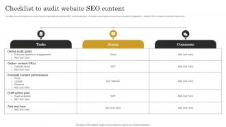 Checklist To Audit Website Seo Content Seo Content Plan To Improve Website Traffic Strategy SS V