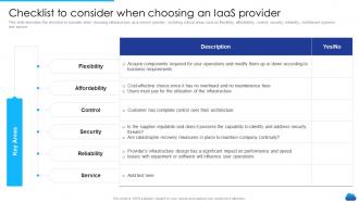 Checklist To Consider When Choosing An Iaas Provider Infrastructure As A Service Cloud Model It