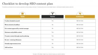 Checklist To Develop Seo Content Plan Seo Content Plan To Improve Website Traffic Strategy SS V