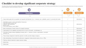 Checklist To Develop Significant Corporate Strategy Corporate Strategy Overview Strategy SS