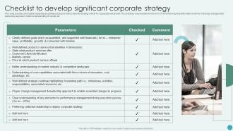 Checklist To Develop Significant Corporate Strategy Revamping Corporate Strategy