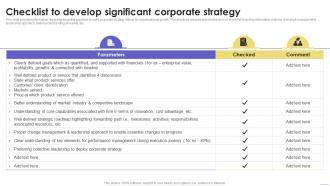 Checklist To Develop Significant Corporate Sustainable Multi Strategic Organization Competency