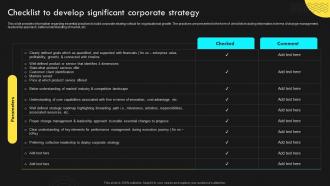 Checklist To Develop Significant Strategic Corporate Management Gain Competitive Advantage