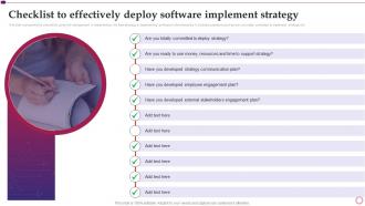 Checklist To Effectively Deploy Software Implement Software Development And Implementation Project