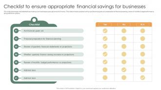Checklist To Ensure Appropriate Financial Savings For Businesses