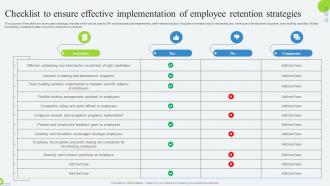 Checklist To Ensure Effective Implementation Of Developing Employee Retention Program