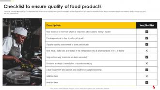 Checklist To Ensure Quality Of Food Products Food Quality And Safety Management Guide