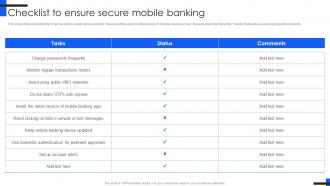 Checklist To Ensure Secure Comprehensive Guide For Mobile Banking Fin SS V