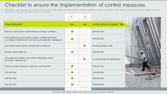Checklist To Ensure The Implementation Of Control Implementation Of Safety Management Workplace Injuries