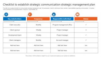 Checklist To Establish Strategic Communication Strategic Management Plan
