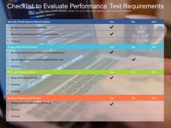 Checklist to evaluate performance test requirements