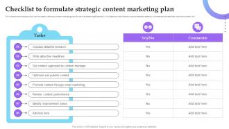 Checklist To Formulate Strategic Content Marketing Plan Service Marketing Plan To Improve Business