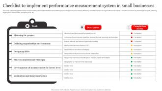 Checklist To Implement Performance Measurement System In Small Businesses