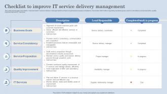 Checklist To Improve It Service Delivery Management PPT Template