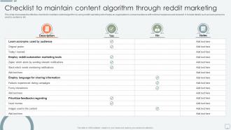 Checklist To Maintain Content Algorithm Through Reddit Marketing