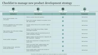 Checklist To Manage New Product Development Strategy Critical Initiatives To Deploy Successful Business