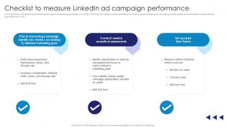 Checklist To Measure Linkedin Ad Campaign Comprehensive Guide To Linkedln Marketing Campaign MKT SS