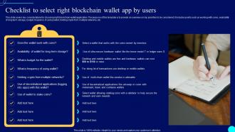 Checklist To Select Right Comprehensive Guide To Blockchain Wallets And Applications BCT SS