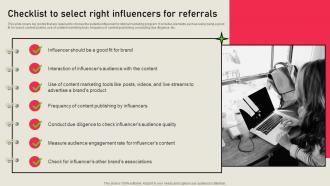 Checklist To Select Right Influencers For Referral Marketing Solutions MKT SS V