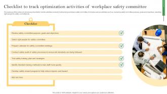 Checklist To Track Optimization Activities Of Workplace Safety Committee