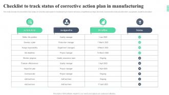 Checklist To Track Status Of Corrective Action Plan In Manufacturing