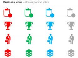 Checklist trophy business man books ppt icons graphics